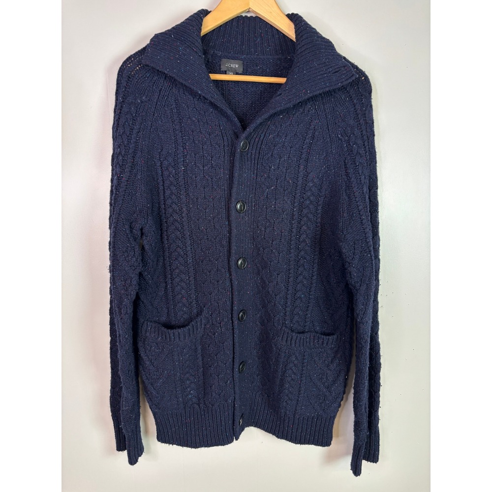 J.Crew Cardigan XS Navy Donegal Speckled Cable Knit Shawl Collar Button Up Mens